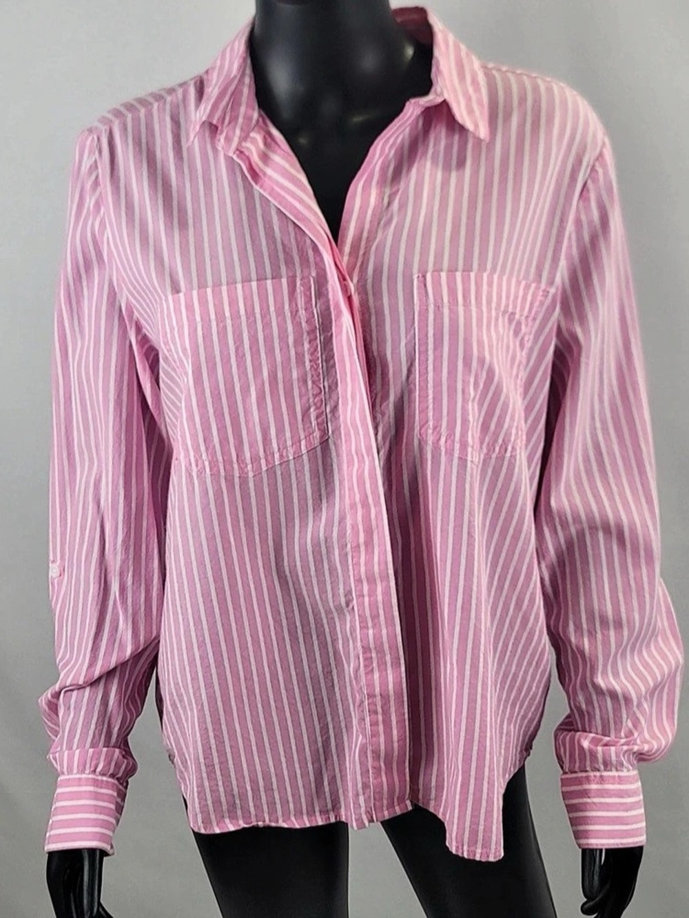 BeachLunchLounge Pink Striped Button Down Shirt Size Medium